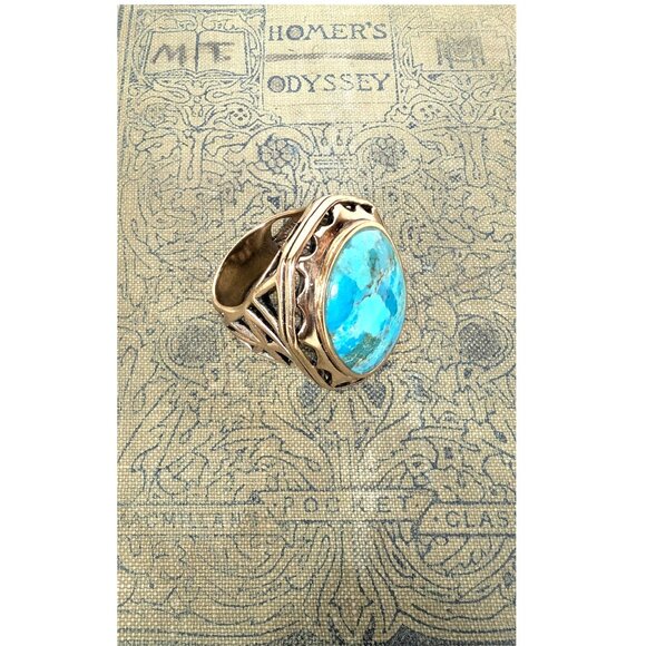 Vintage gold metal faux turquoise chunky ring - Picture 1 of 10